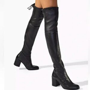 Stuart Weitzman Genna 25 City Over The Knee Boots in Black Stretch Nappa Leather